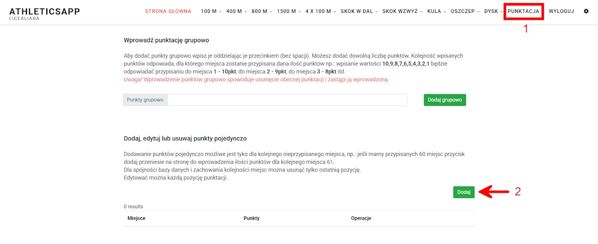 Konfiguracja punktacji pojedynczo